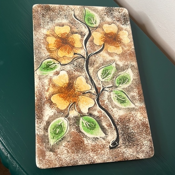 1960’s Vintage Mid Century Modern Yellow Flowers Vanity Tray - Picture 2 of 9